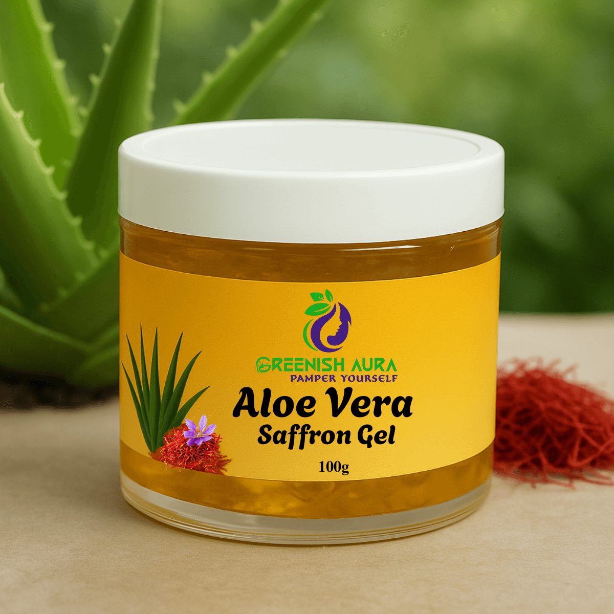Ayurvedic aloevera saffron gel for glowing skin – infused with turmeric, aloe, and saffron