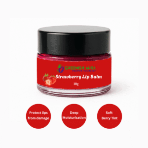 "Organic Strawberry Lip Balm by Greenish Aura – natural lip care with berry tint and moisturizing botanical oils