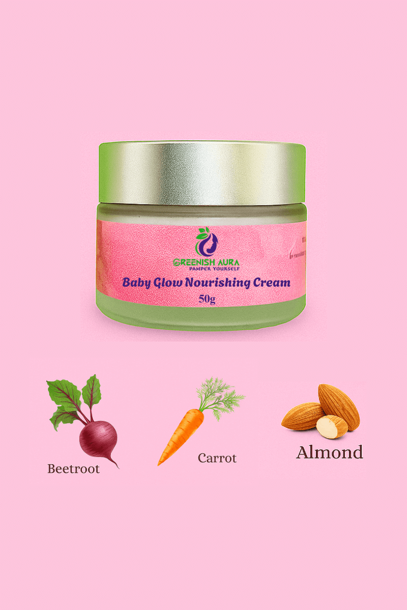 "Baby Glow Nourishing Cream by Greenish Aura – gentle herbal moisturizer for baby’s soft, radiant skin