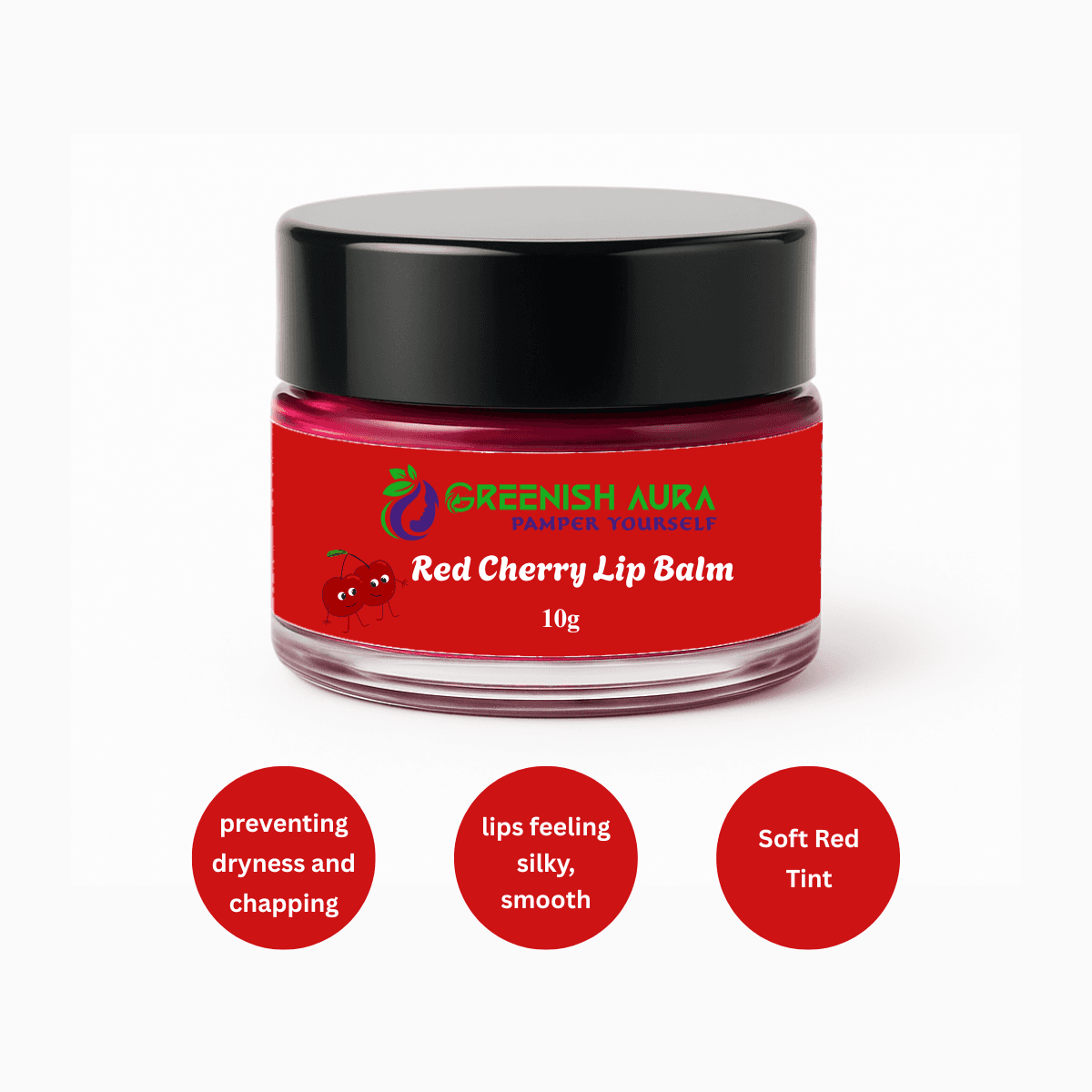 Red Cherry Lip Balm by Greenish Aura – organic herbal lip care for soft, tinted, and moisturized lips