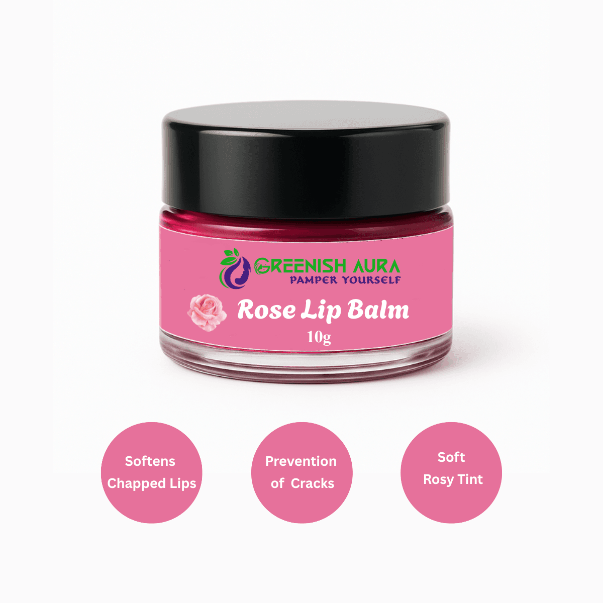 Rose Lip Balm by Greenish Aura – organic lip care with rosy tint and botanical hydration for soft lips