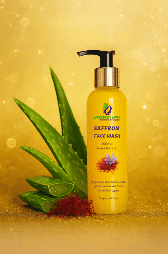“Saffron Face Wash by Greenishaura – Ayurvedic skin cleanser with natural saffron extract, gentle formula for radiant and healthy skin