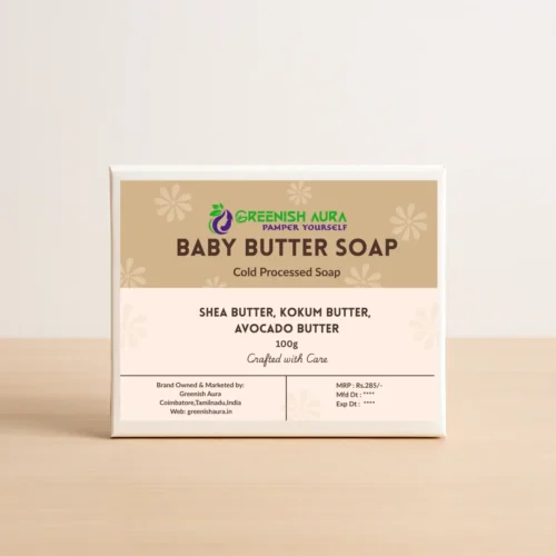 Greenish Aura Baby Butter Soap, a soothing, handmade bathing bar a rich blend of natural butters and cold-pressed oils