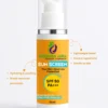 Greenish Aura Sunscreen Cream SPF 50 highlighting natural ingredients like Carrot Seed Oil, Cucumber Extract, and Wheat Germ Oil with skincare benefits