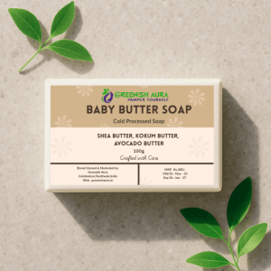 Greenish Aura Baby Butter Soap, a soothing, handmade bathing bar a rich blend of natural butters and cold-pressed oils
